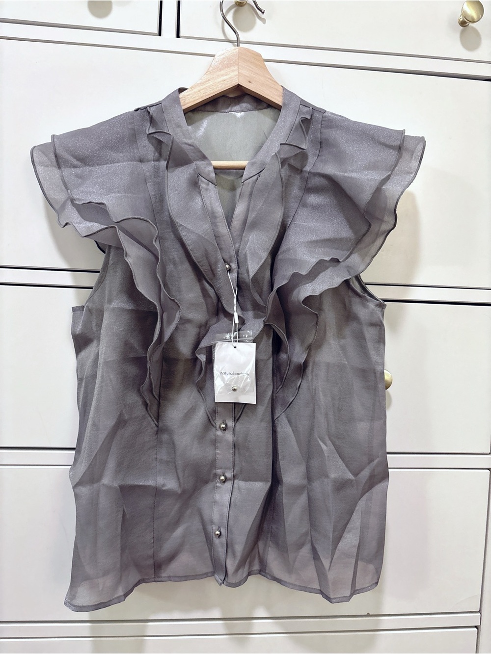 Natural Couture Ruffle Blouse Medium in Grey